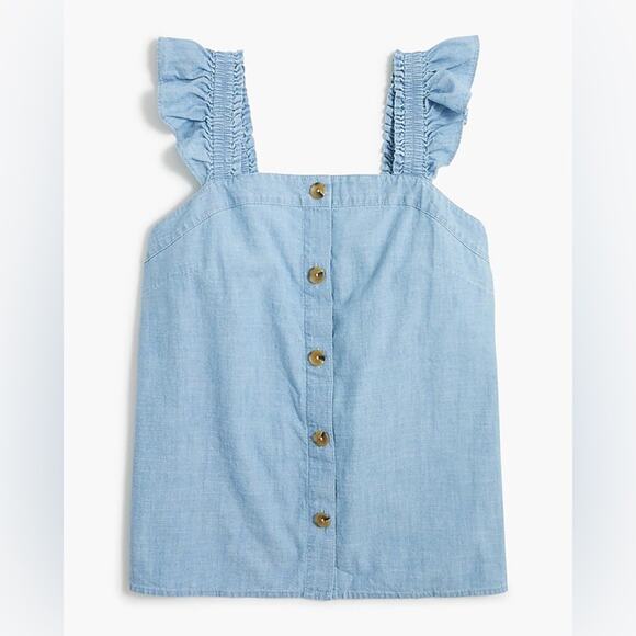 J.Crew Chambray Button-Front Tank Top With Ruffle Straps - Picture 2 of 7